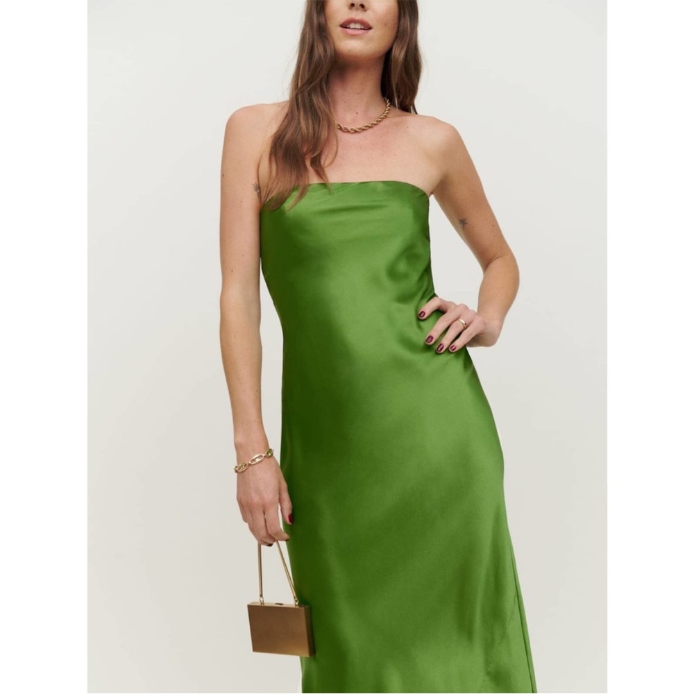 Reformation Emerald Green Satin Strapless Maxi Dress - Picture 5 of 7